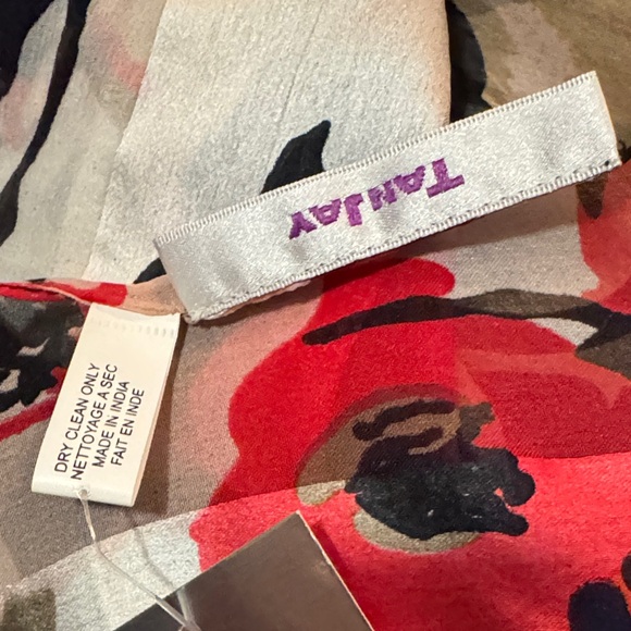 Tanjay Red, Beige, Black and Blue Floral Scarf - Picture 4 of 9